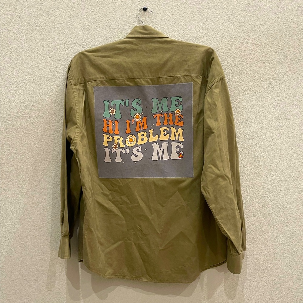 Taylor Swift “I’m the problem it’s me” Graphic Up-cycled Button Front Shirt